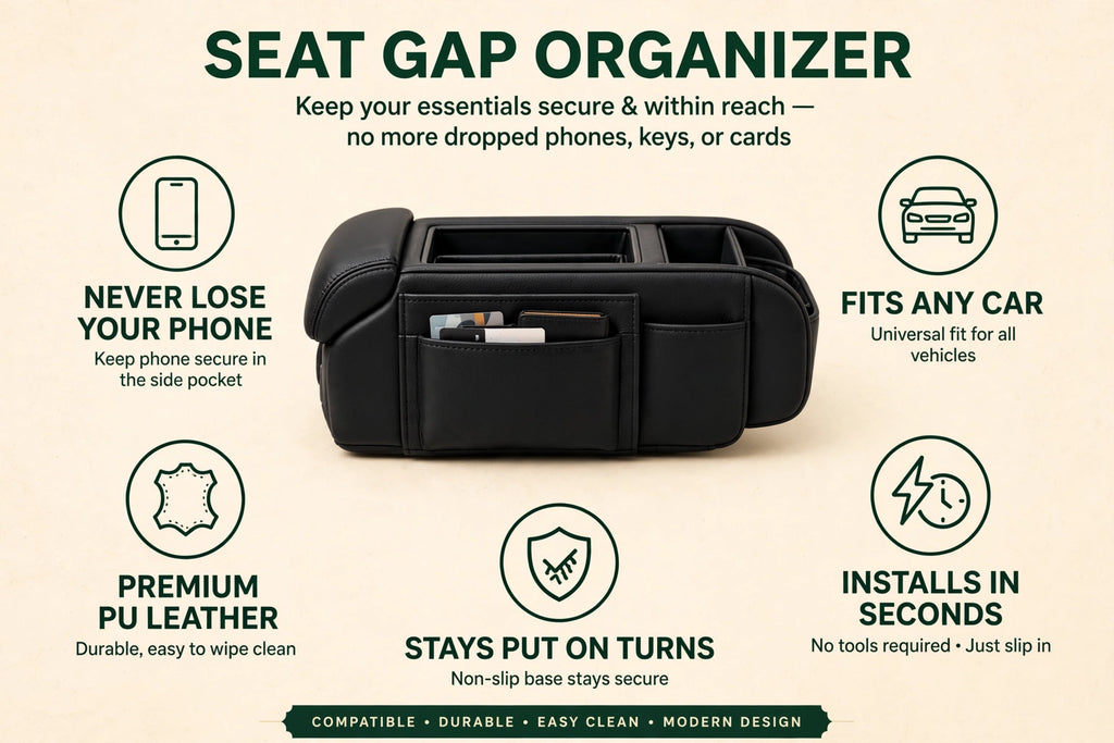 GapGuard™ Car Seat Gap Filler Organizer — Premium PU Leather