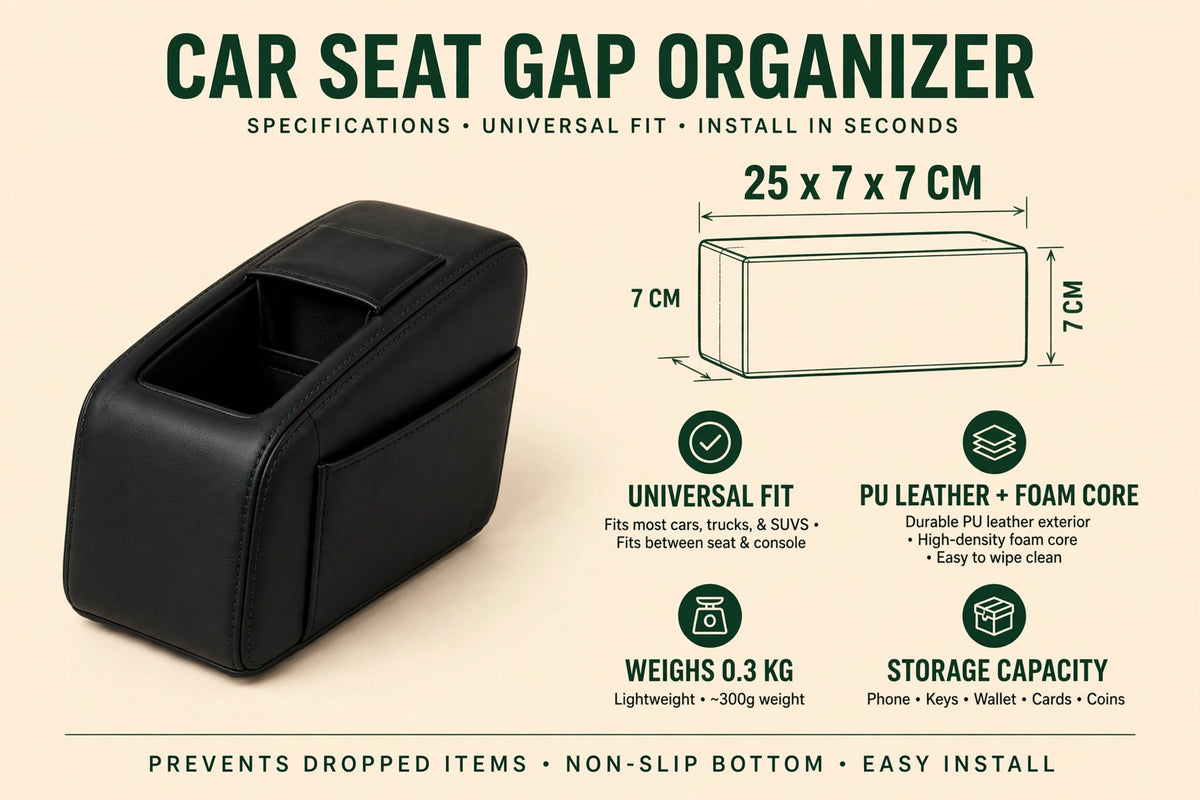 GapGuard™ Car Seat Gap Filler Organizer — Premium PU Leather